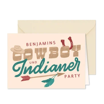 Einladung zur Cowboy- und Indianerparty - Lettering